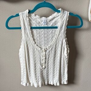 Old Navy White Knit Henley Tank with Ruffle Trim